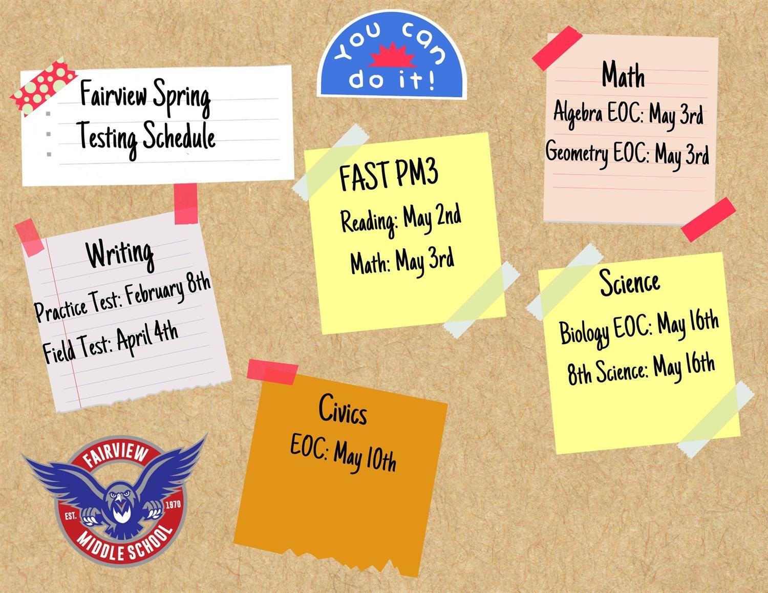 Spring Testing Calendar